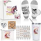 Splendest Horse Gift for Girls Horse Gifts for Horse Lovers 13pcs Gift Set with Tumbler Makeup Bag Socks Bracelet Ballpoint Pens Acrylic Keychain Birthday Gifts for Women Valentines Day Gifts for Her