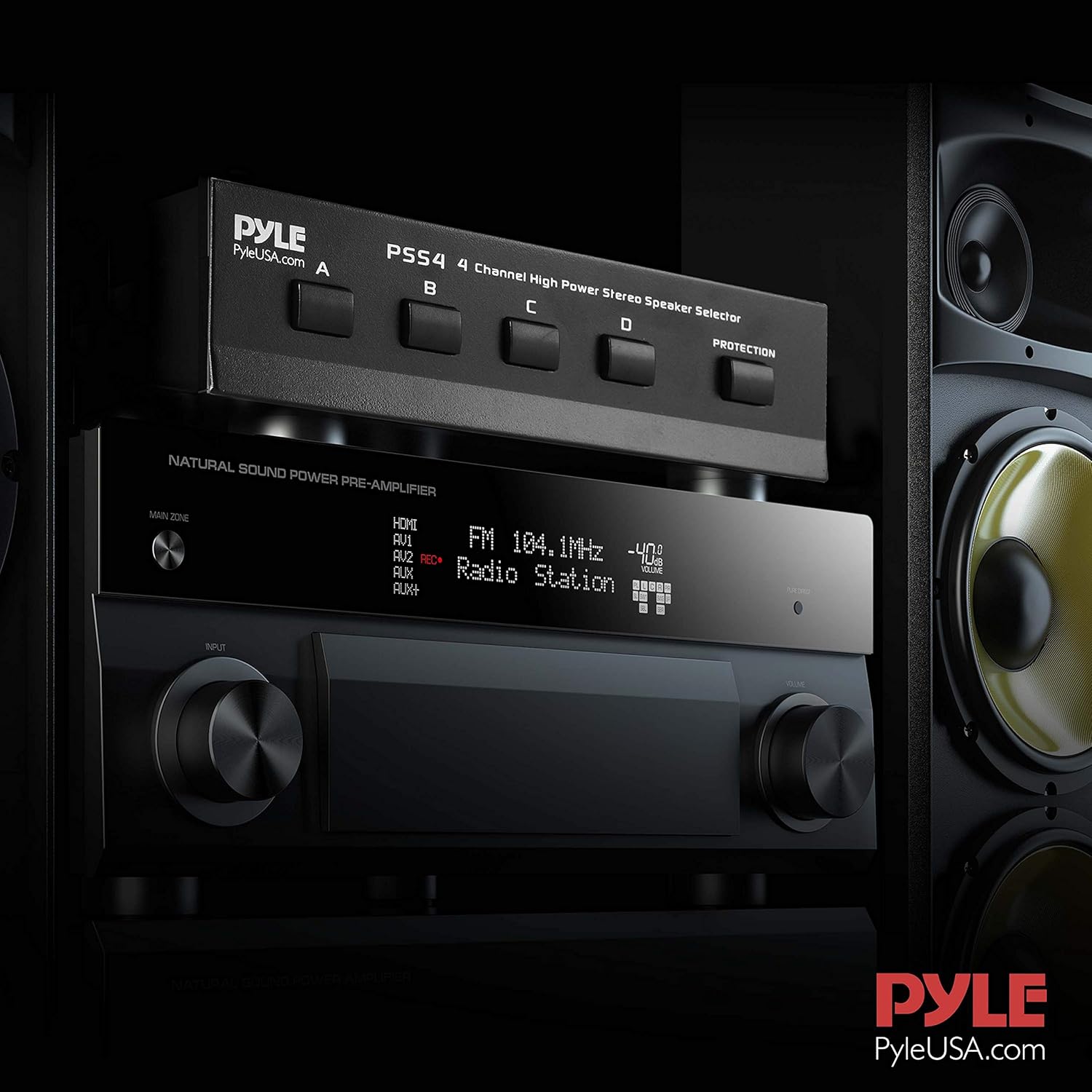 Premium New and Improved 4 Zone Channel Speaker Switch Selector Switch Box Hub Distribution Box for Multi Channel High Powered Stereo Amplifier A/B/C/D Switches | 4 Pairs Of speakers - Pyle (PSS4), Black: Home Audio & Theater