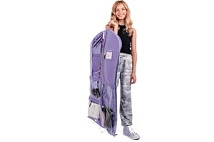 Waterproof Hanging Garment Bag 40 inch Clothes Bag with Gusset, 5 Pockets & Side Zip for Dance Costumes, Sports, Skating, Theatre, Beauty Pageants & More by Kendall Country, Lavender Purple
