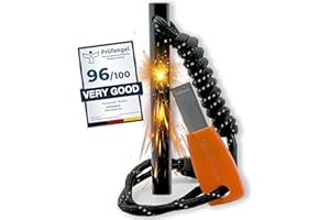 AZENGEAR Survival Flint Fire Starter Kit, Thick Ferro Rod (4" x ⌀ 2/5") with Comfy Steel Striker, Paracord Lanyard String for Camping, Bushcraft, Outdoor