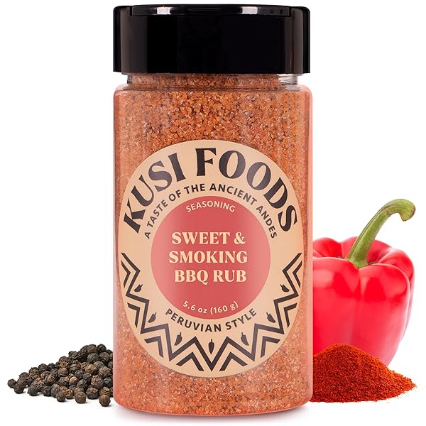 KUSI FOODS PERUVIAN SWEET & SMOKING BBQ RUB 5.6 OZ, SEASONING WITH PAPRIKA, CELERY SEED AND VINEGAR, NATURAL INGREDIENTS, PERFECT FOR GRILLING, AIRFRYER, MEAT, CHICKEN, LOW CALORIES
