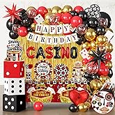 337Pcs Casino Theme Party Decorations Serves 25, Casino Party Decorations Include Banner, Casino Plate, Dice Boxes, Cupcake Stand, Photo Booth Props, Star Foil Balloons for Game Night Celebrations