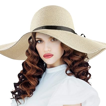 Sonnenhut Damen Faltbar Mit Breite Krempe, Gro?er Krempe Sommerhut, Sommerhut Panama-Hut H¨¹te UV Schutz mit Sommer Strand Dr