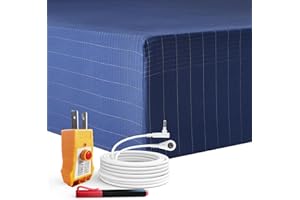 KUREZEL Grounding Sheets, 10% Silver Fiber Grounding Sheets, Grounded Bed Sheets Connected Bedding Fitted Earth Sheets [Navy Blue, King 76"x 80"x 15"]