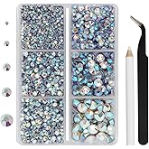 Hotfix Rhinestones 3960pcs, AB Rhinestone for Clothes, Hot Fix Crystals Rhinestones with Tweezers and Wax Pencil Kit,Mixed 5 Sizes, SS6-SS30, Crystal AB