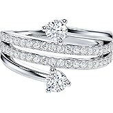 THELANDA Genuine Moissanite or Simulated Diamond Sterling Silver 13mm Wide Two Stone Bonded Together in Love Promise Wedding Ring