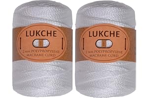 Lukche 1.5-2mm Polyester Macrame Cord 2 Skein (2x153 Yards) 100% Polypropylene Premium Macrame Rope, Colorful Yarn Crochet Macrame Bag Craft for Wall Hangers, Bags, Bottom Plates, Carpets (2 White)