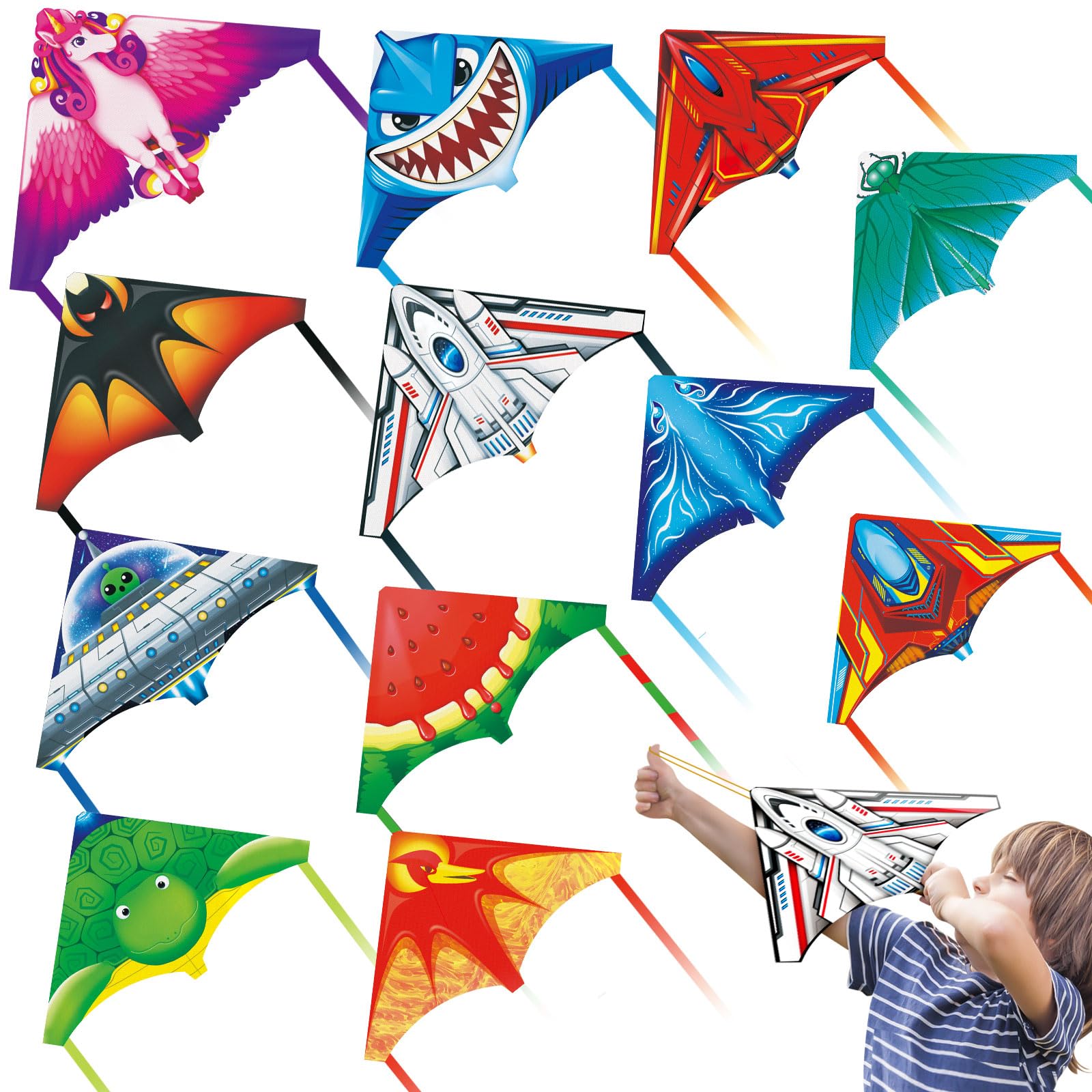 Hymaz 12 Pack Mini Catapult Kites for Kids, Flying Glider Plane Toys for 3-8+ Years Boys Girls Gifts- Finger Launcher Kites Bulk Great for Birthday Party Beach Outdoor Games