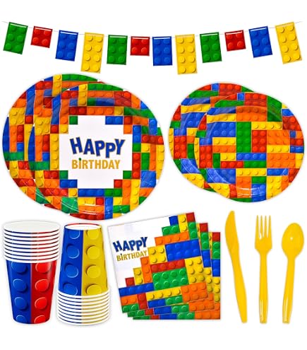thumbnail image 2 of Havawish 240 Pcs Building Block Birthday Party Supplies, Building... 2 of 11