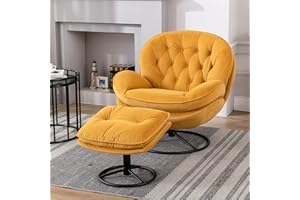 Homsof Velvet Swivel Accent Chair with Ottoman Set, Modern Chaise Lounge with Footstool, Comfy Armchair with Metal Legs