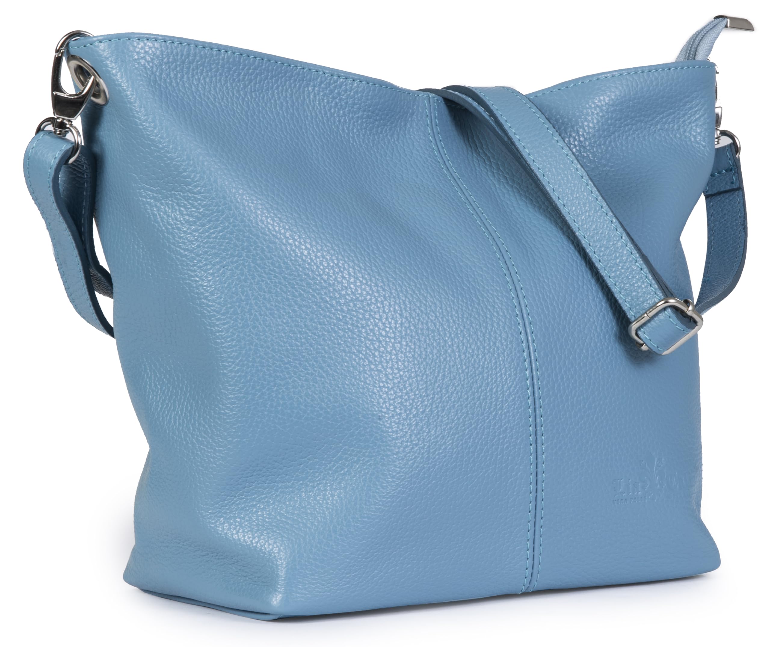 LiaTalia Womens Shoulder Bag - Soft Grained Leather - Medium Size Hobo Handbag Purse Made with 100% Italian Leather - Adal [Denim Blue]