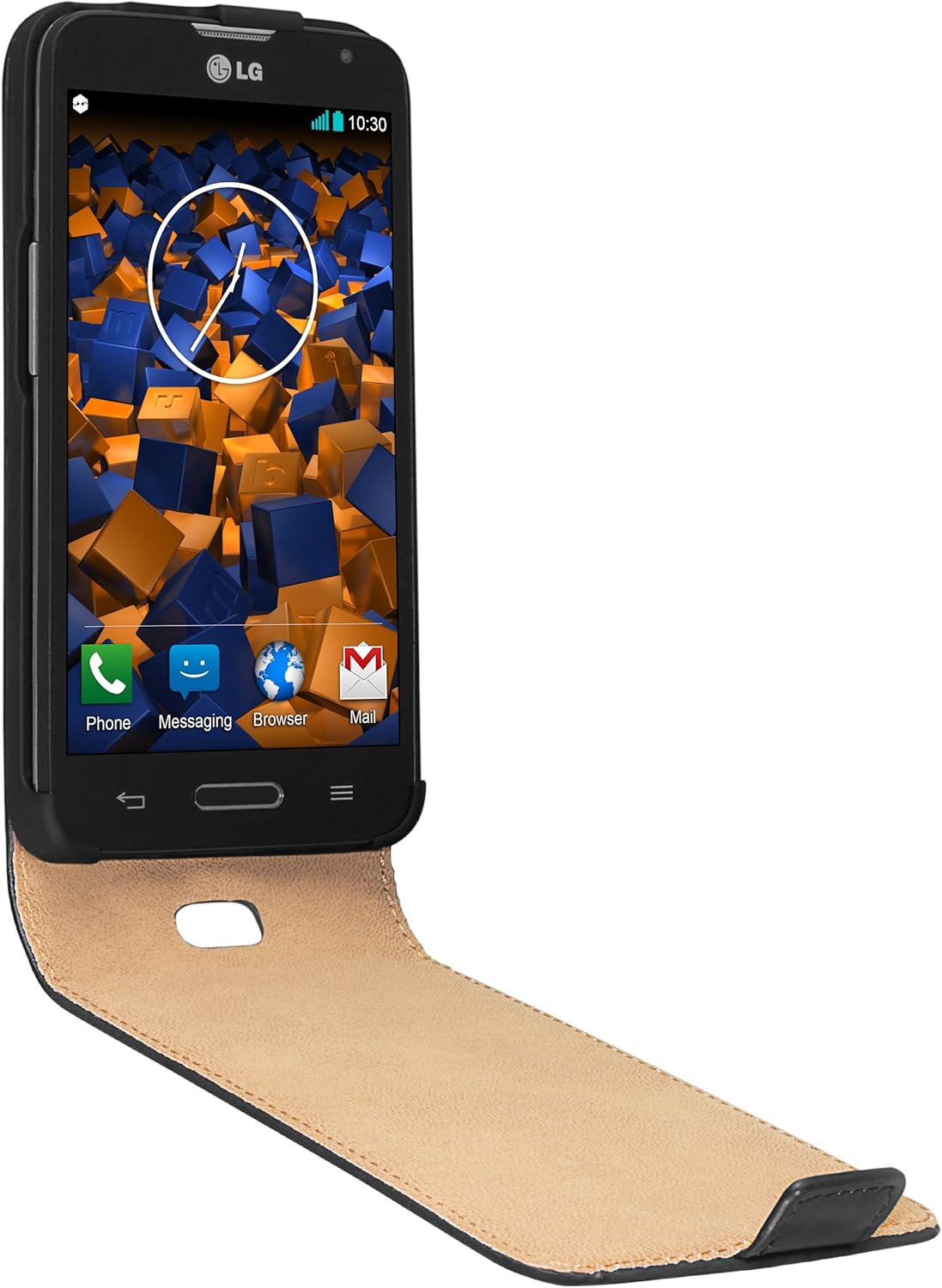 mumbi Genuine Leather Flip Case Compatible with LG L70 Black - Image 3