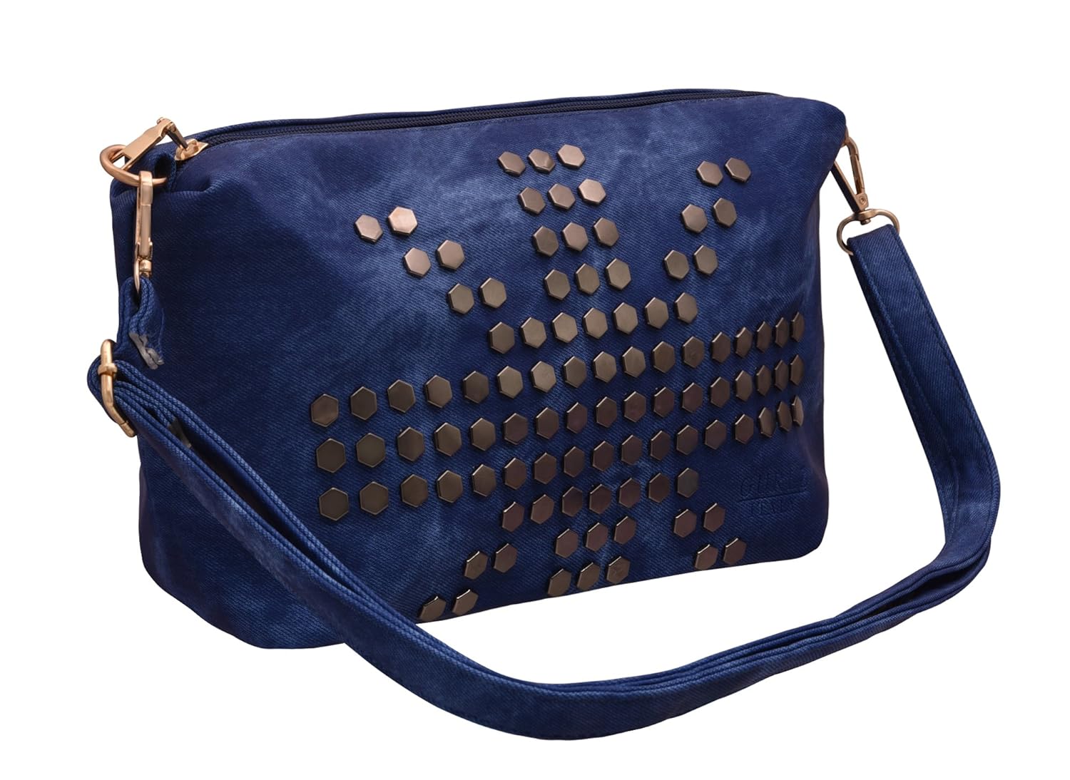 Buy Tap Fashion Women's Metal Studded Denim Sling Bag With Adjustable
