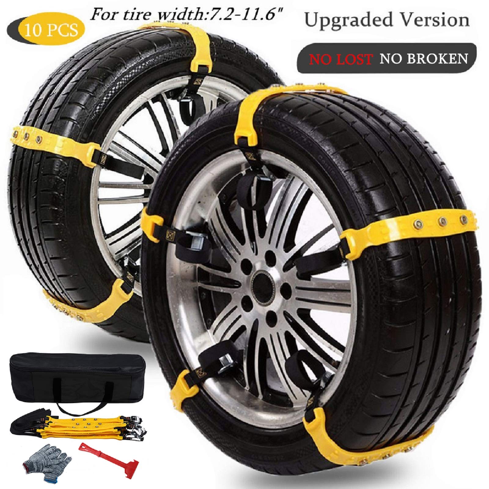 Snow Chains for SUV Car Anti Slip Adjustable Universal Emergency Thickening Anti Skid Tire Chain,Winter Driving Security Chains,Traction Mud Chains for Tire Width 7.2-11.6",10 Pcs