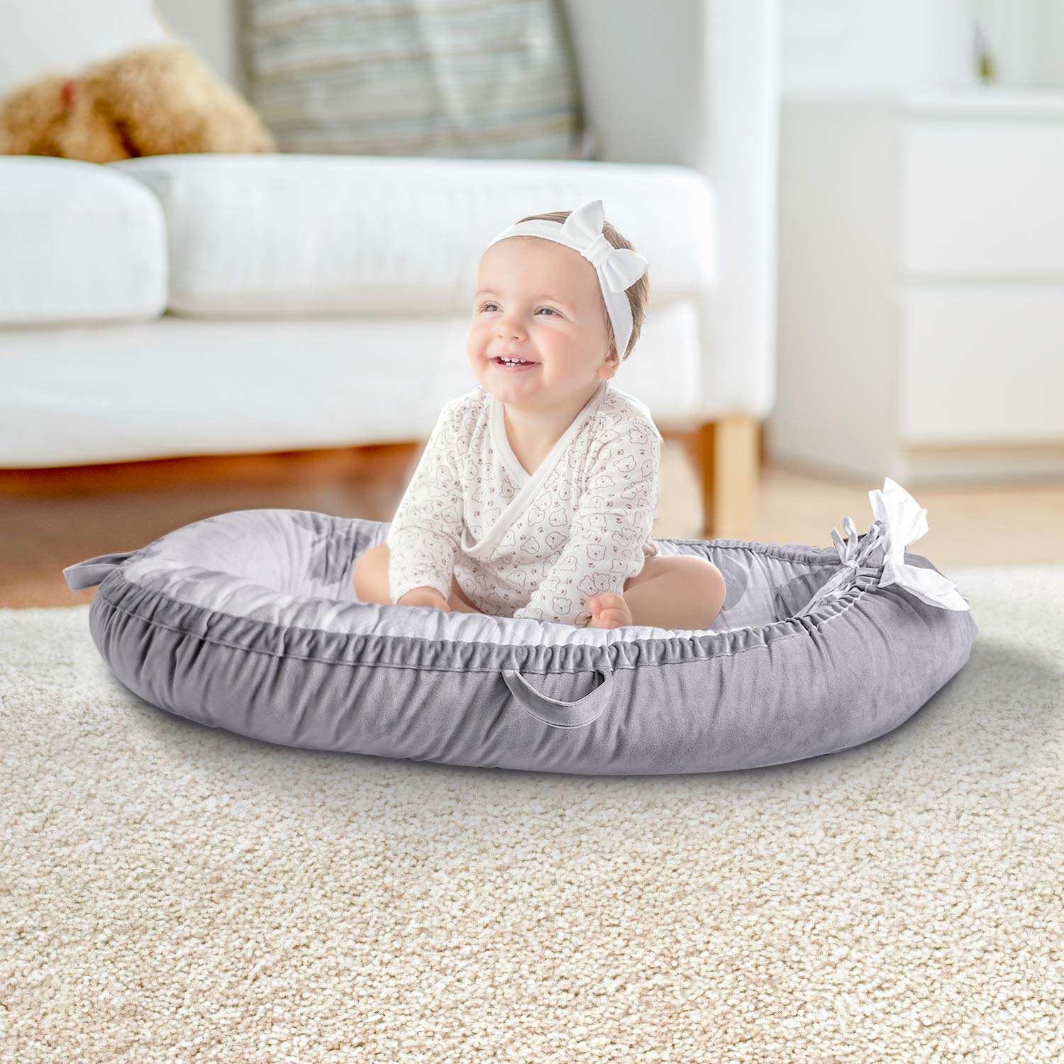 Baby Lounger, Baby Nest Portable Infant Bassinet 100% Cotton Breathable Co-Sleeping Baby Bed (Leaves): Baby