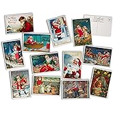 Hill Valley Greetings Retro Santa Post Cards on Luxury Antique Textured Cardstock - 24 Vintage Christmas Postcards - 12 Assorted Antique Holiday Postcards featuring Santa