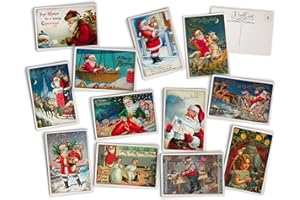 Hill Valley Greetings Retro Santa Post Cards - 24 Vintage Christmas Postcards - 12 Assorted Antique Holiday Postcards featuring Santa - Printed on Vintage Textured Style Cardstock