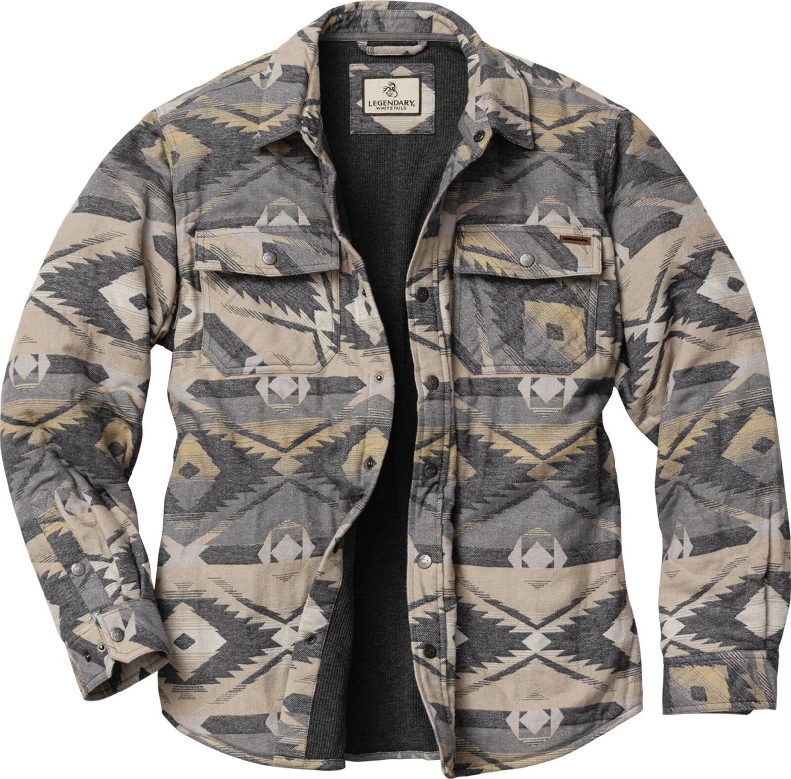Legendary Whitetails Mens Thermal Lined Shirt Jacket Plaid Flannel Polyfill Insulated Shacket, Desert Dune, MED