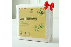 MATTSHIELD ORIGINAL Waterproof Organic Mattress Protector Queen – Soft Organic Cotton Top – Noiseless & Breathable 250 GSM Pad Cover – Deep Pocket Fitted Design