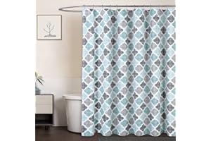 CAROMIO Fabric Shower Curtain, Geometric Quatrefoil Patterned Modern Poly-Cotton Farmhouse Shower Curtain for Bathroom, Aqua/Mint/Grey, 72x72 Inches