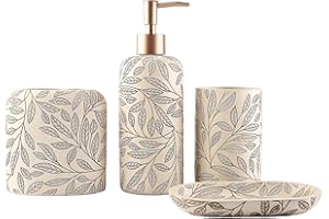 Hymmah Bathroom Accessories Set,Toothbrush Holder,Farmhouse Bathroom Decor,4 Pcs Resin Gift Set Apartment Necessities, Contain Toothbrush Cup,Soap Dispenser,Soap Dish,Tumbler