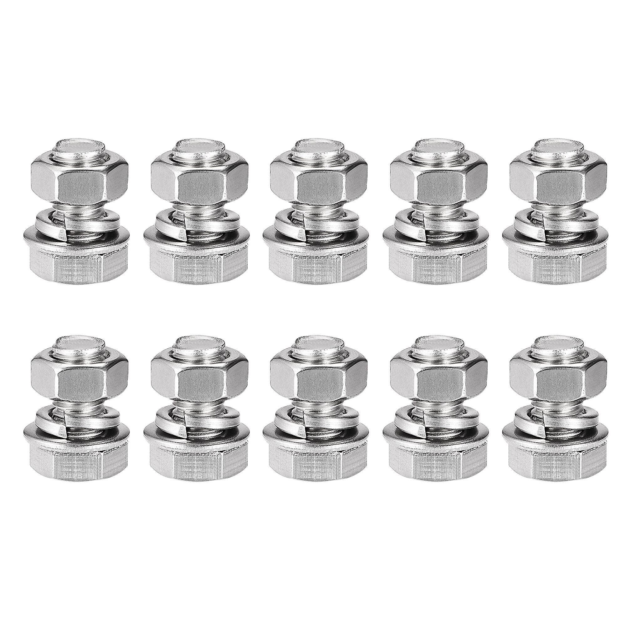 sourcing map M8 x 16mm Hex Head Screws Bolts, Nuts, Flat & Lock Washers Kits, 304 Stainless Steel Fully Thread Hexagon Bolts 10 Sets