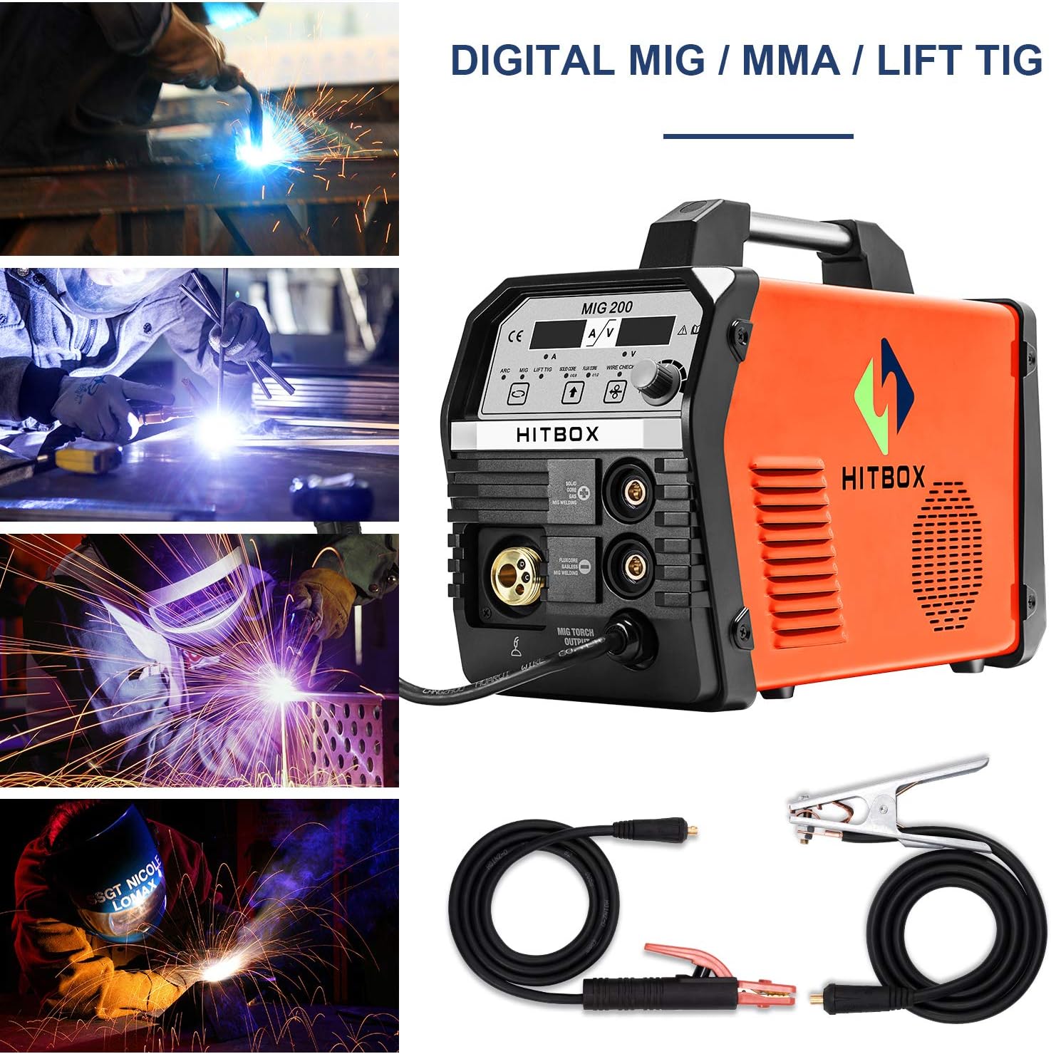 HITBOX MIG Welder 200Amp Inverter MIG ARC Lift TIG Gas Gasless 4 in 1 Multifunction MIG Welding Mahcine 220V Flux Cored Wire Solid Core Wire Welding Equipment - - 