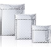 Outus 50 Pcs Bubble Mailers 3 Sizes, Bubble Shipping Envelopes, Silver | Metallic Foil Glitter Padded Mailers, Bubble Shipping Poly Mailers for Valentine Christmas Mailing Packing Small Business