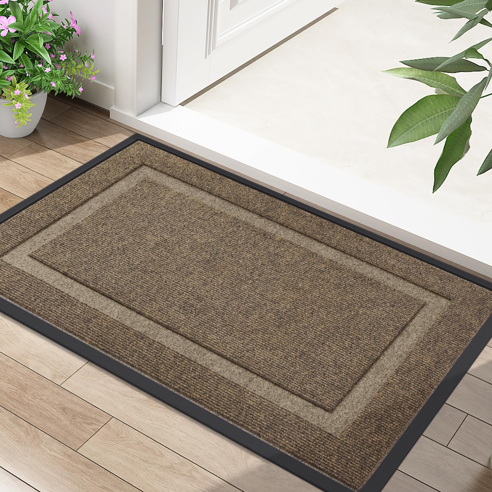 Homaxy Door Mat, Rubber Backed Non Slip Door Matts Indoor, Dirt Trapper Absorbent Mats, Washable Front Doormat Outdoor, Heavy Duty Floor Mat for Entrance, Kitchen and Garden, 40 x 60 cm, Brown