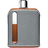 Ragproper Modern Glass Hip Flask - Durable Leather Covered Flask for Whiskey, Spirits, & Other Liquor - Ideal Glass Flask for Men & Women (Single Shot 100ml, Leather Gray & Brown)