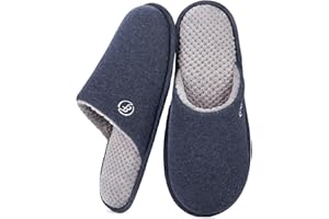 EverFoams Men's Cotton Knit Slippers Lightweight Memory Foam Indoor House Shoes with Anti-Skid Sole