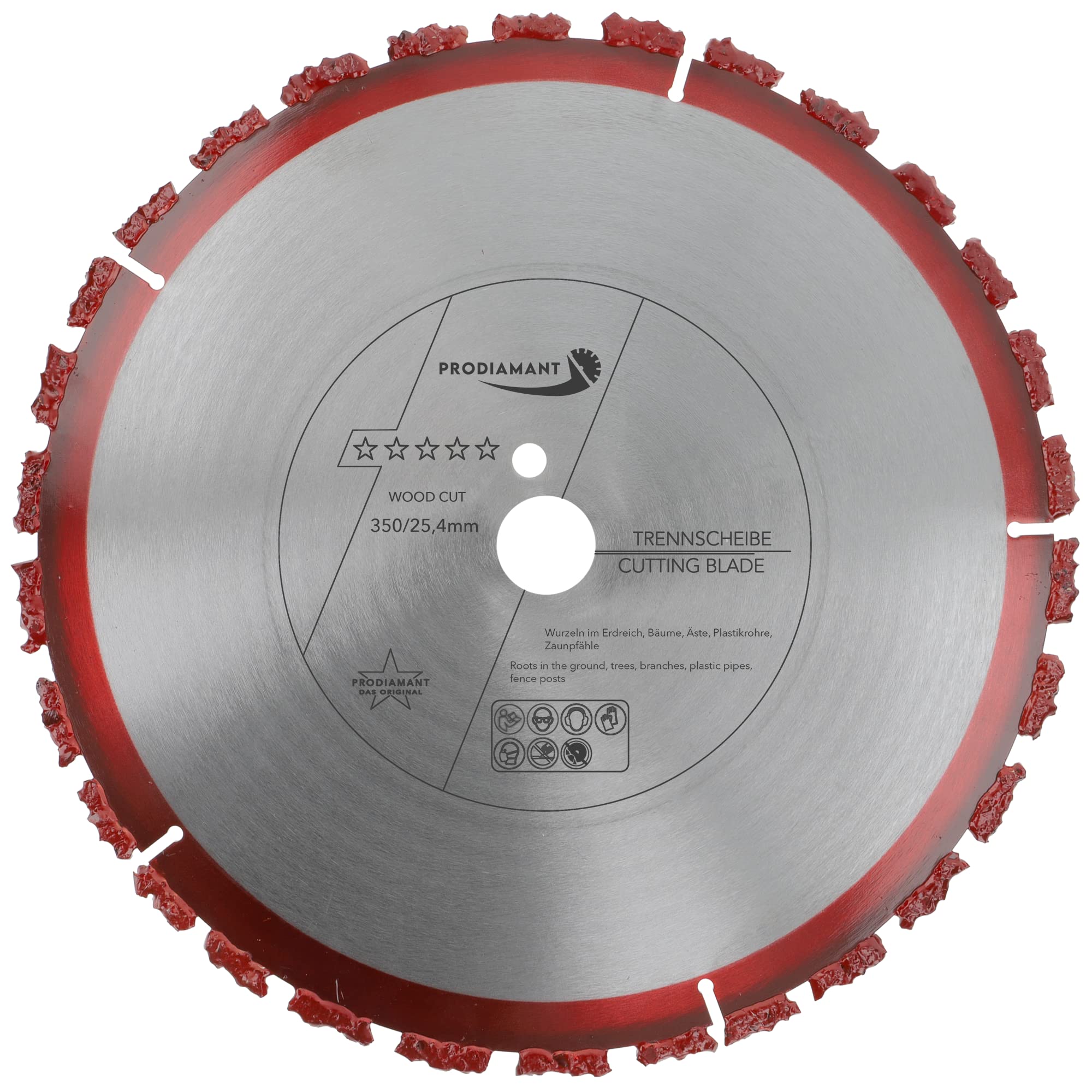 PRODIAMANT professional cutting disc WoodCut 350 mm x 25.4 mm carbide cutting disc for wood, tree roots, bitumen and roofing felt