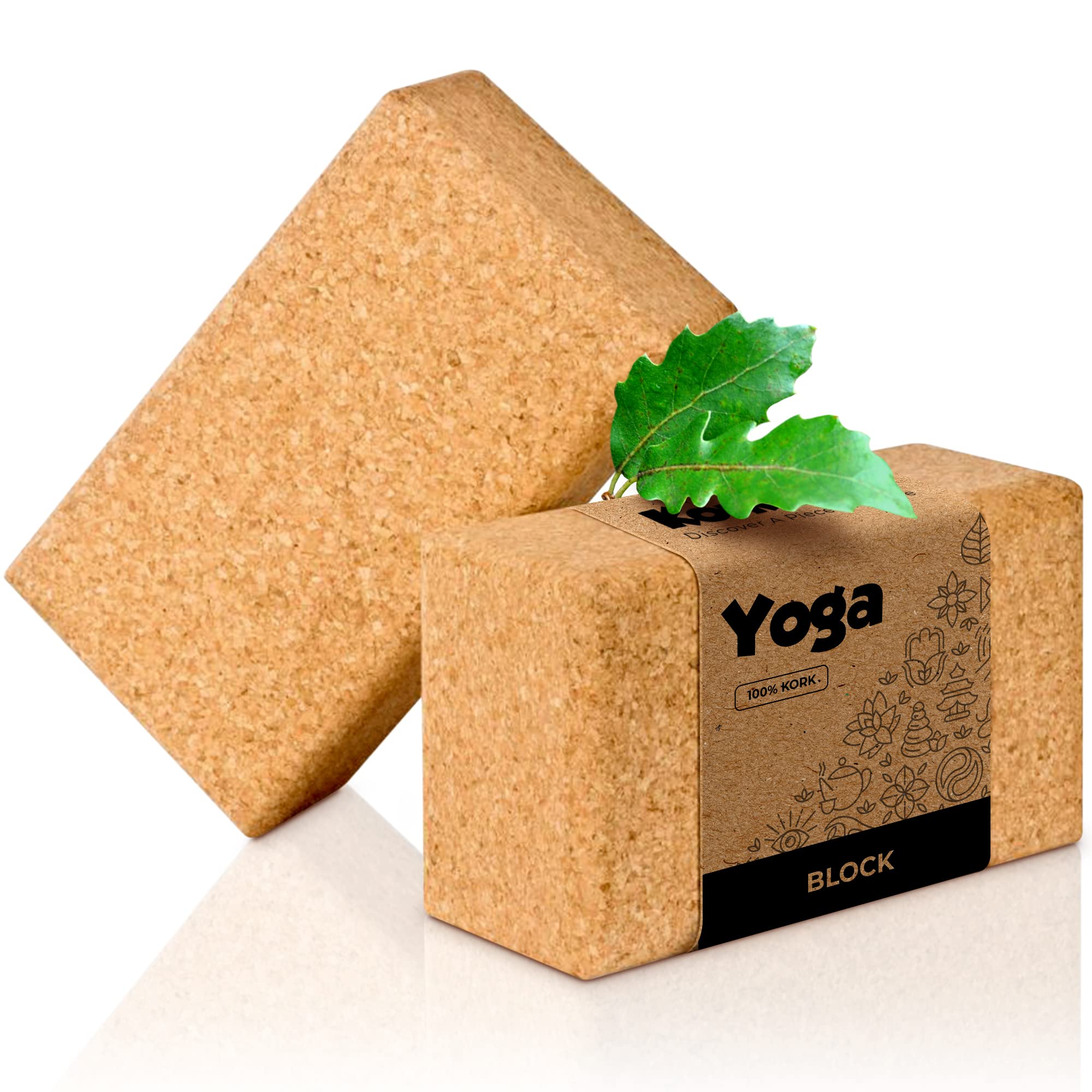 2 piece set yoga block (cork), XXL, 100% natural cork 223 x 120 x 73 mm (Set of 2/double pack/pair/2 pieces, extra large, yoga)