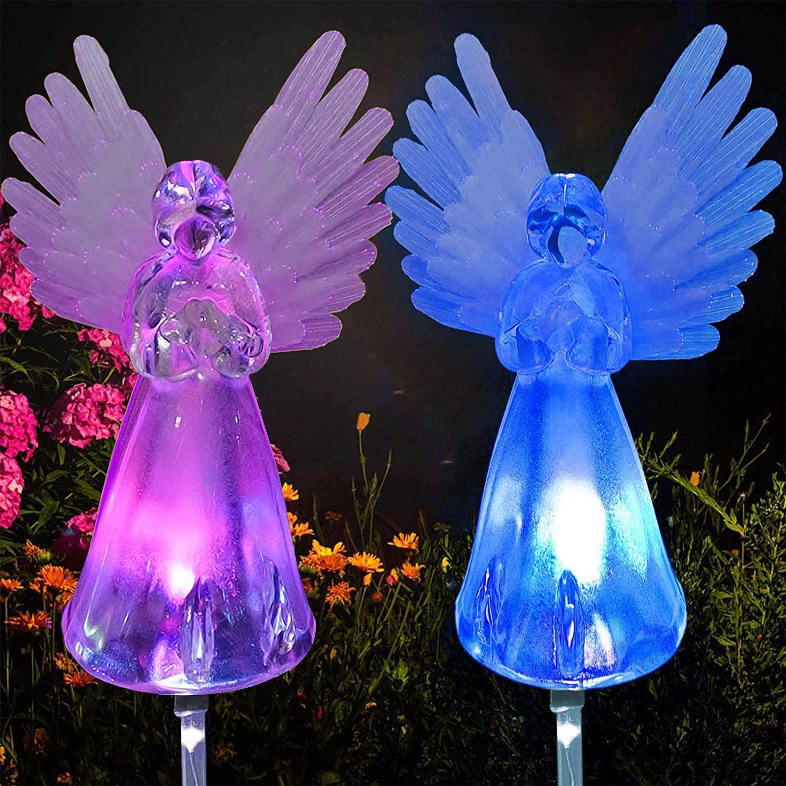 Photo 1 of 2 Pack Outdoor Solar Angel Statues for Christmas Garden Cemetery Decorative Light, Stakes Multi-Color Changing LED Waterproof Lawn Decor for Patio Cemetery Grave Gravesites, Memorial Gift