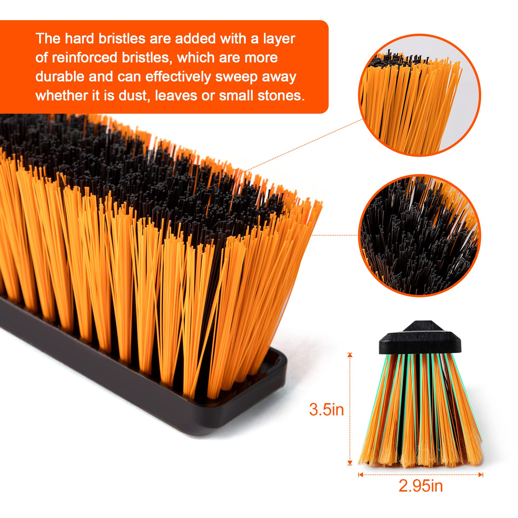24”Push Broom Brush for Floor Cleaning with 65” Long Handle and Stiff Bristles, Heavy Duty Brush for Shop, Deck, Garage, Concrete,Indoor and Outdoor Broom,Orange