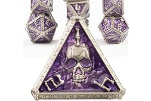 WILLMOVE Purple Metal Polyhedral Dice Set: 7PCS Wizard Skull DND Dice for Dungeons and Dragons, MTG, and Tabletop RPGs