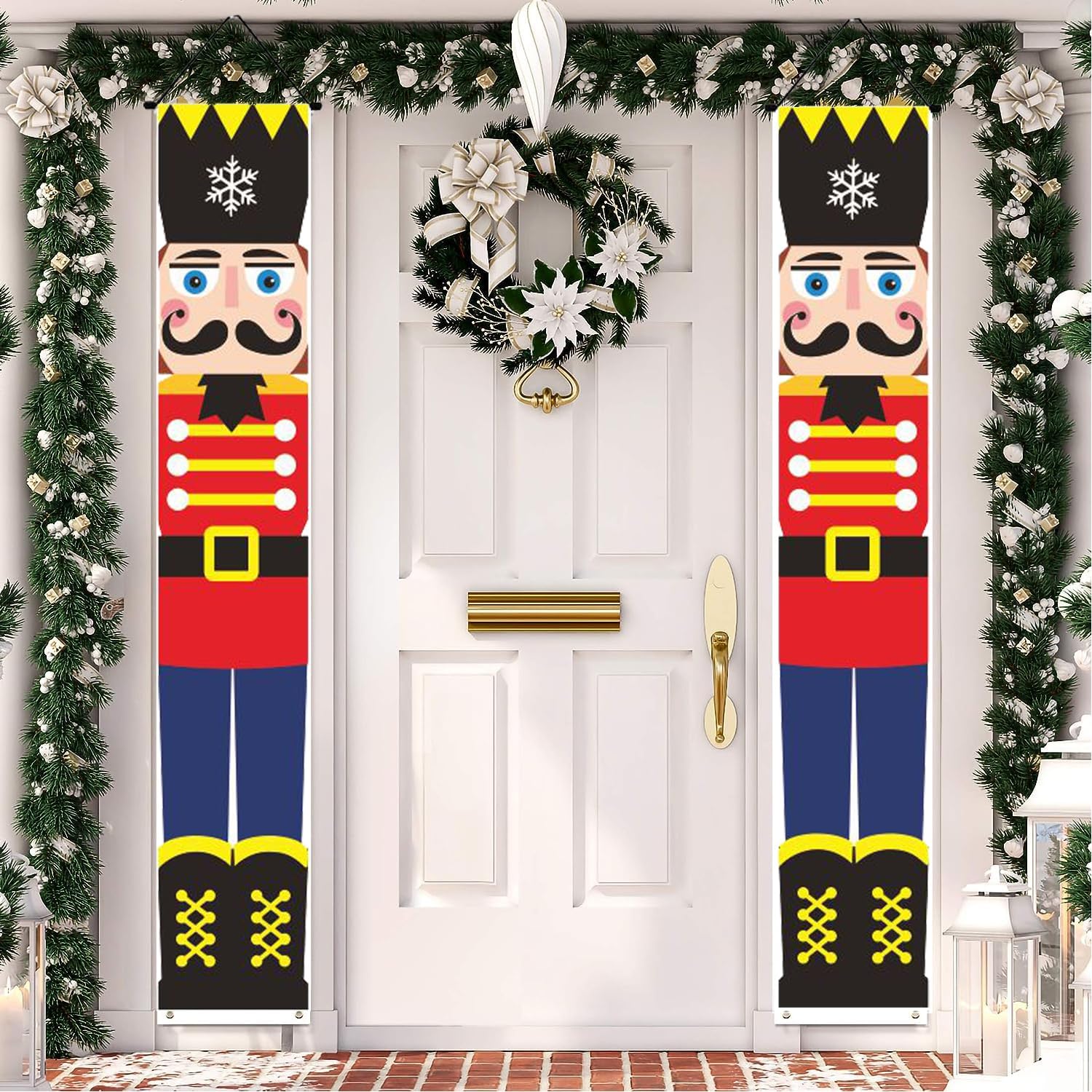 Nutcrackers - Christmas Decorations Outdoor Yard Front Porch Sign Set, Cute Nutcracker Soldier Door Banner, Hanging Christmas Decorations for Home Nutcracker Soldier
