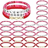 Tondiamo 24 Pcs Galentines Day Bracelets Bulk Valentine's Day Friendship Bracelets Red Pink Galentines Party Favors Valentines Jewelry Gifts for Women Friends Besties