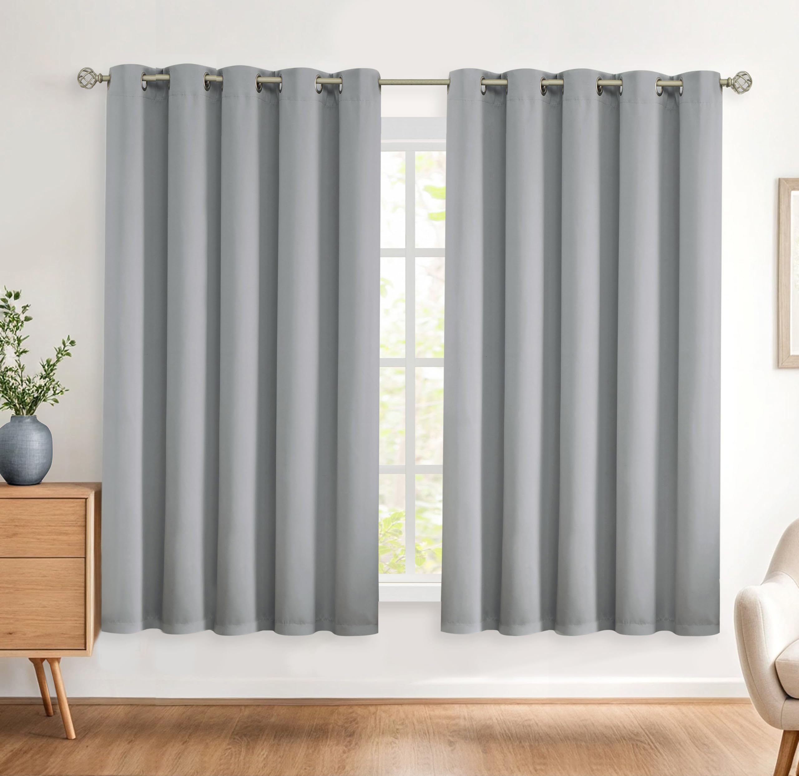 Bujasso Silver 95% Blackout Curtains Triple Layer Thermal Insulated Window Panels 72 inches Long for Living Room Bedroom Understated luxury Silver Draps Grommet Top 2 Panels 65" Wx72 L