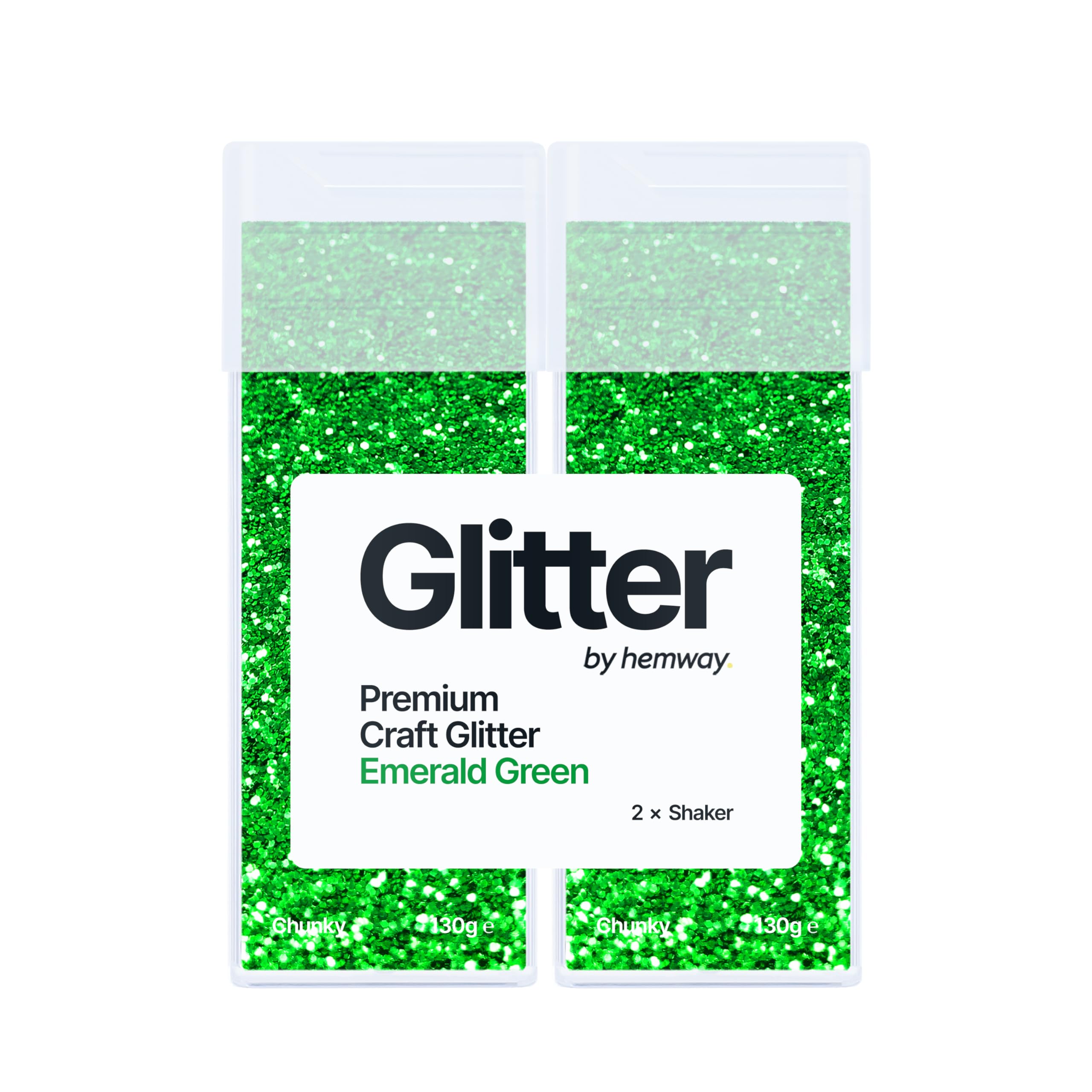 Hemway Glitter Shaker Emerald Green 130g x2 Pack Chunky, Craft Glitter Shakers for Resin & Epoxy Crafts, Christmas Art Supplies, Nail, Body, Face, Eye, Festival, Crafting, Slime, Sparkle