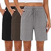 Neer 3 Pack Women's Bermuda Shorts, Jogger Yoga Sweat Walking Short Running Knee Length Sport Drawstring Shorts with Pockets (Black, Maroon, Gray,X-Large)