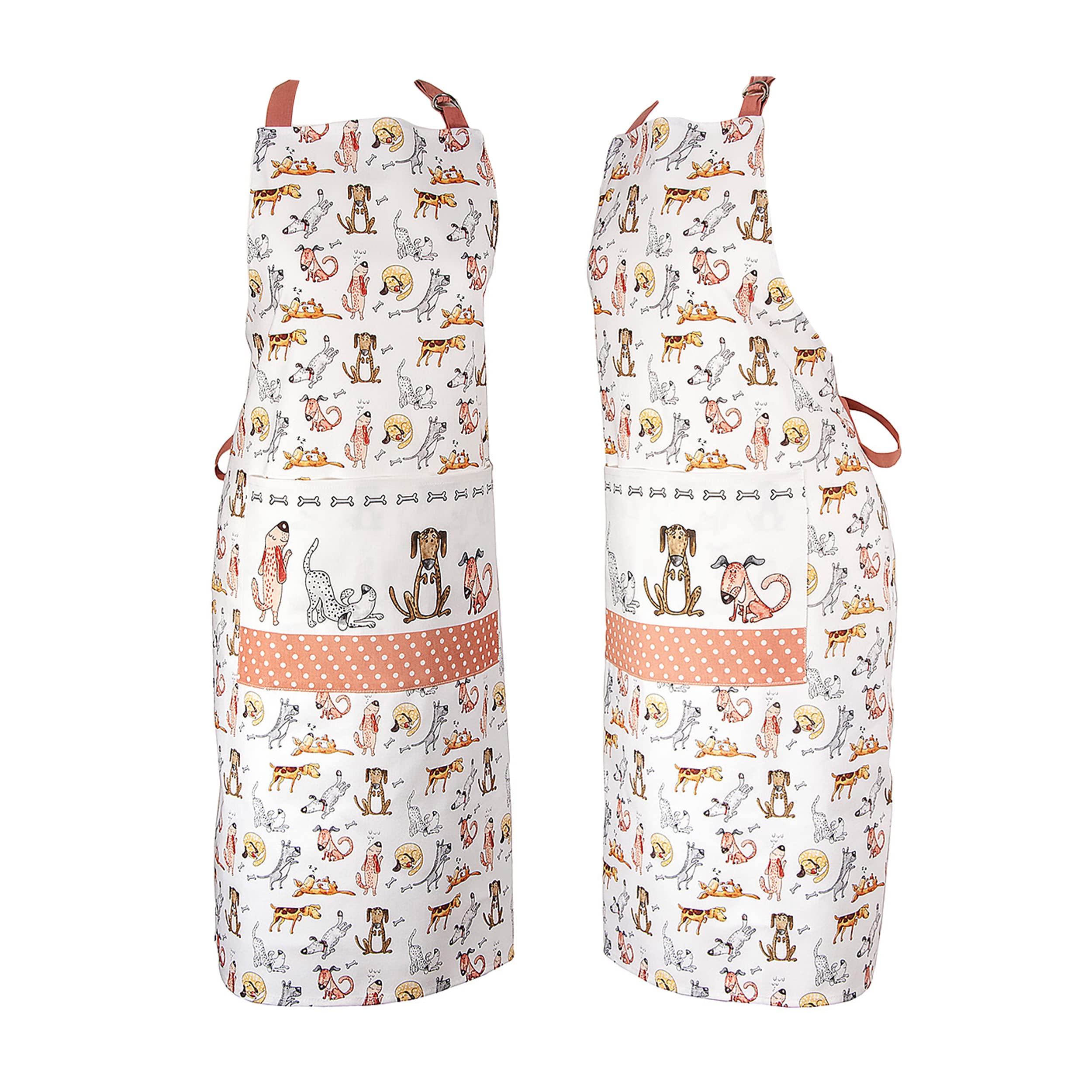 SPOTTED DOG GIFT COMPANY Dog Apron for Women, Kitchen Cooking Apron with Pocket, 100% Cotton, Adjustable Funny Dog Themed Gifts for Dog Lovers
