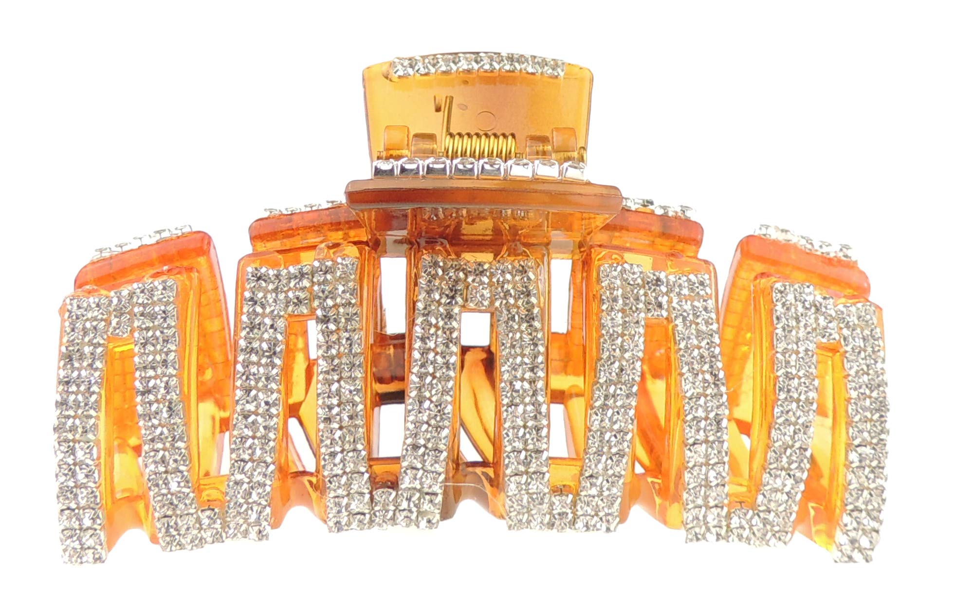 Extra Sparkly Women Girls Crystal Diamante Rhinestone Gems Bridal Wedding Evening Party Styling Fine Thin Hair Accessories Butterfly Claw Jaw Clip Octopus Clamp Grip 9cm Zig Zag Lines (Brown)