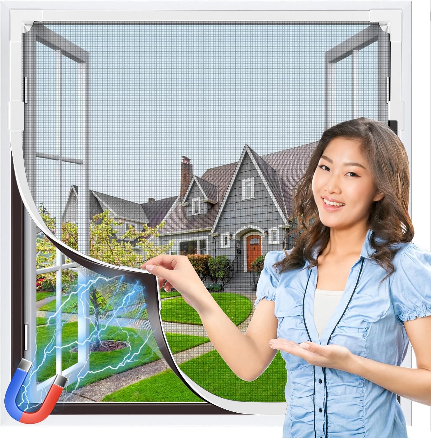 SereneSol 網戸キット マグネット 新型 ネット強化版 DIY 内窓 虫除け 小窓用 簡易網戸 花粉対策 ホコリ対策 取り付け 張り替え (白枠120cm×180cm) の商品画像