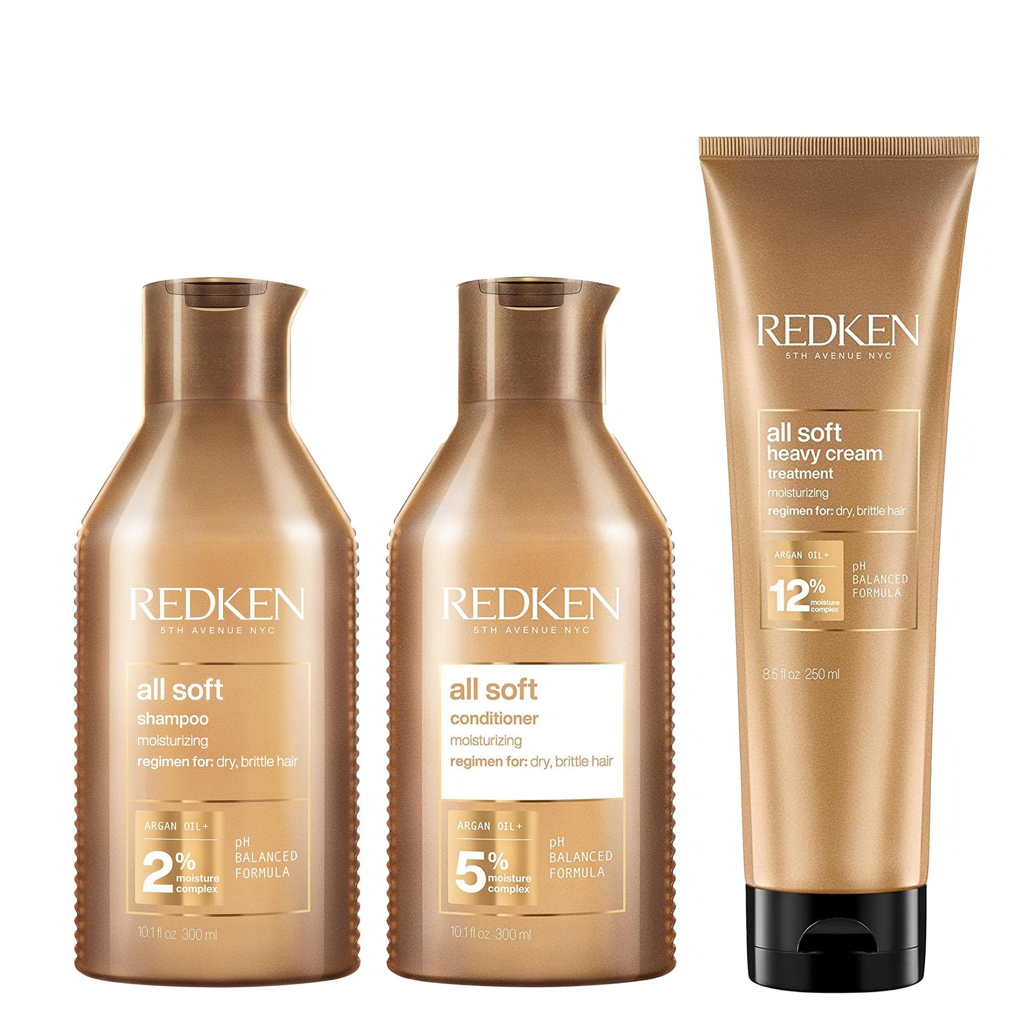 Redken All Soft Shampoo 300ml, Conditioner 300ml & Heavy Cream 250ml Pack