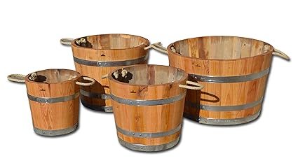 Blumentopf, Blumenkübel aus Kastanien-Holz - Fass, Holzfass als Pflanzkübel - Bottich, Holzkübel geölt und mit Halteschlaufen