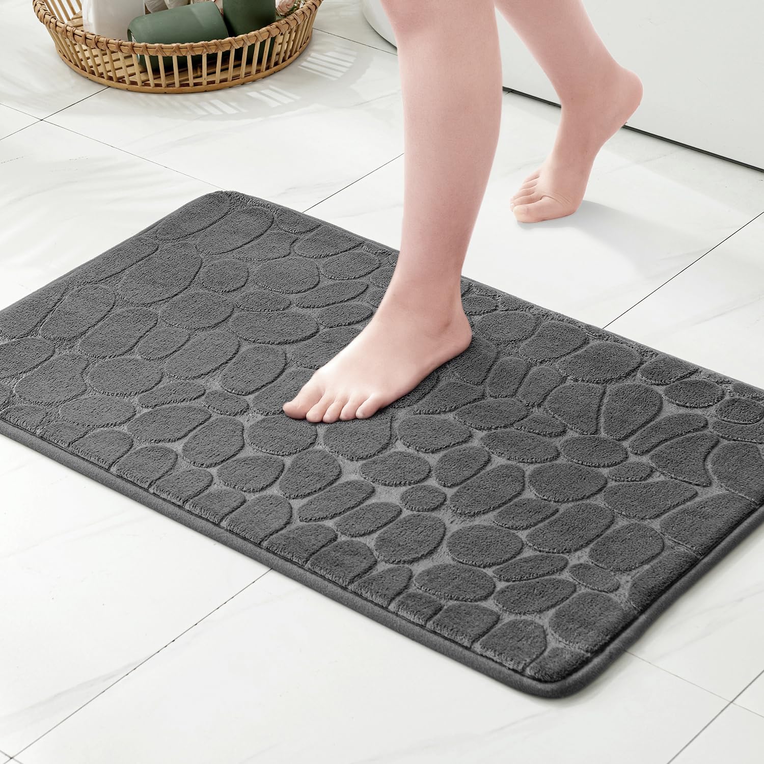 MIULEE Memory Foam Bath Mat Non-Slip Bathroom Mat Super Absorbent Bath Mats Washable Bath Mats For Bathroom Shower And Toilet 40x60 cm Dark Black — image 1