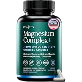Magnesium Complex for Women &amp; Men 500mg (7-in-1) with Vit D3 &amp; B6 - 60 Ct | Oxide-free and filler-free, 7 bioavailable forms including glycinate, citrate &amp; malate for sleep, cramps &amp; stress, vegan