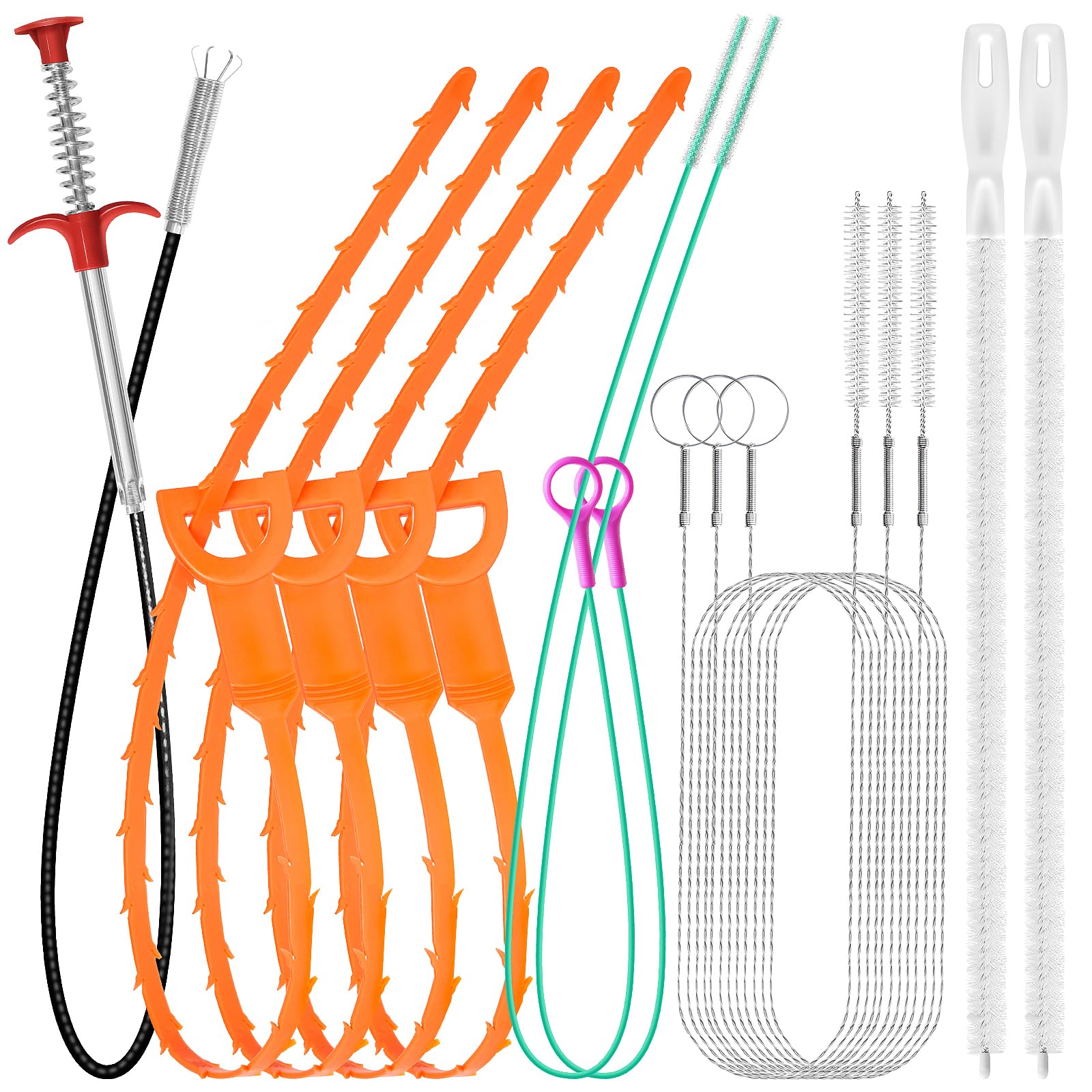 Photo 1 of 12 Pack Drain Clog Remover Kit, 59" Drain Snake(3pcs), 37" Steel Sink Snake(2pcs), 25" Snake Drain Hair Removal Tool(4pcs), 24" Drain Cleaner Tool(1pc), 18" Drain Brush(2pcs) for Sink, Toilet, Shower