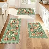 Tinideya Floral Kitchen Rug Set of 3 Sage Green Kitchen Mat | Boho Farmhouse Washable Area Rugs for Entryway Kitchen Floor Bathroom Laundry Front Porch Decor